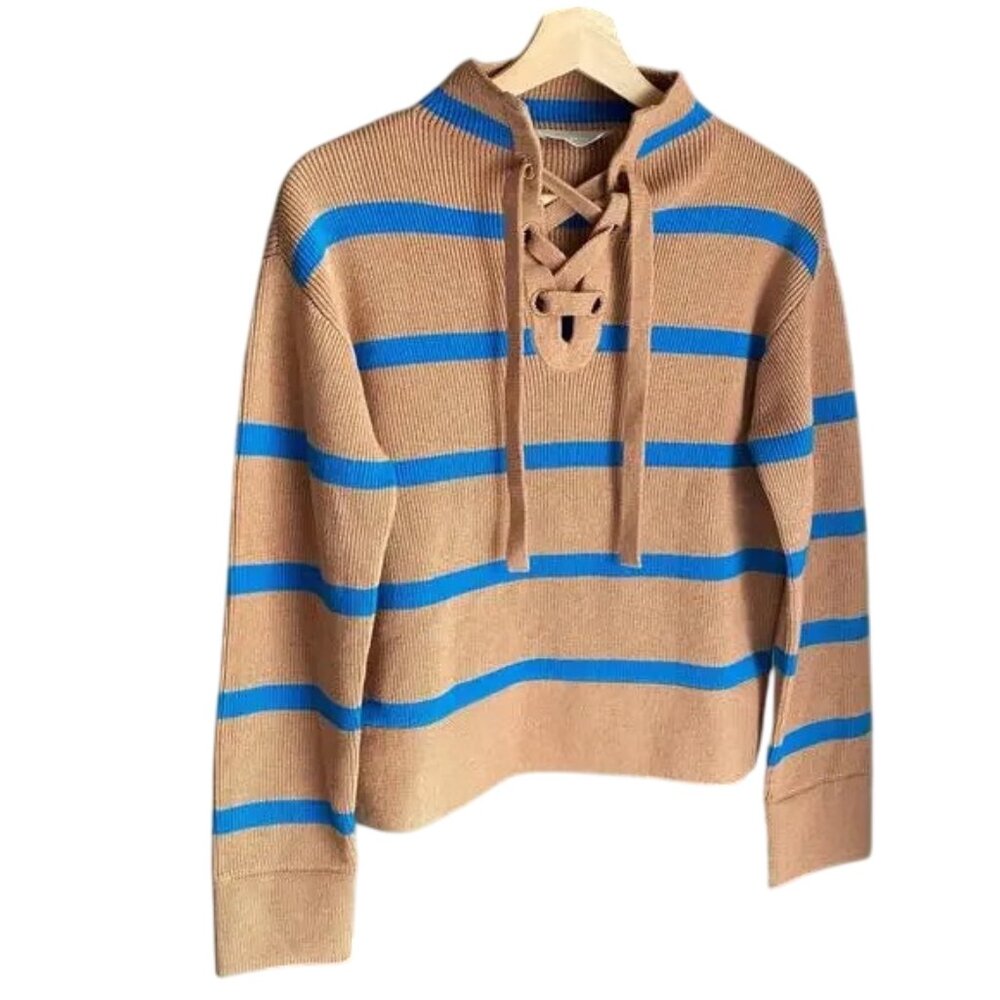 EVERLANE Sweater XXS XSWool Blend Lace Up Striped